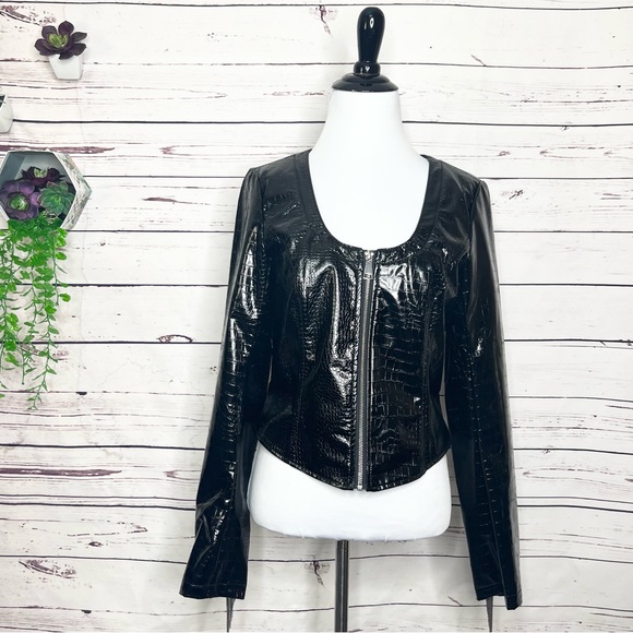 Look 8: Cropped Patent Jacket with Faux Fur Lining + Vegan Patent Leather Horseshoe Trouser